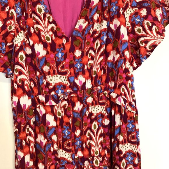 Anthropologie Red and Purple Patterned Dress - Picture 4 of 8